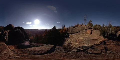 4K 360 VR virtual Reality of a beautiful mountain scene at the autumn time. Wild Stock Footage 86015358