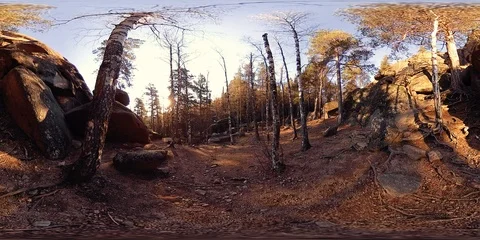 4K 360 VR virtual Reality of a beautiful mountain scene at the autumn time. Wild Stock Footage 86016040