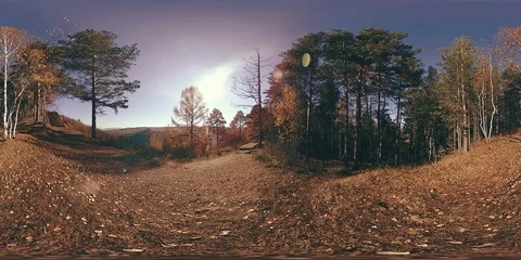 4K 360 VR virtual Reality of a beautiful mountain scene at the autumn time. Wild Stock Footage 87635987
