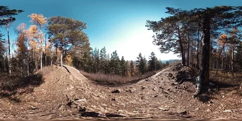 4K 360 VR virtual Reality of a beautiful mountain scene at the autumn time. Wild Stock Footage 87636386