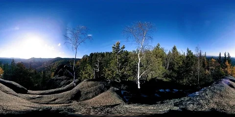 4K 360 VR virtual Reality of a beautiful mountain scene at the autumn time. Wild Stock Footage 87637189