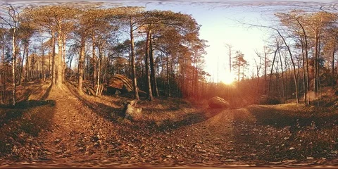 4K 360 VR virtual Reality of a beautiful mountain scene at the autumn time. Wild Stock Footage 87638322