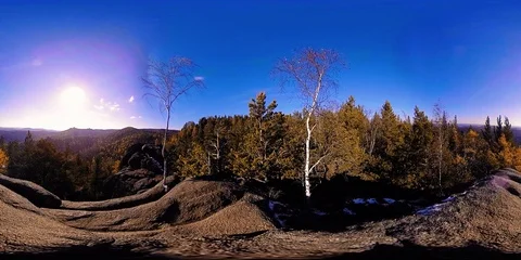 4K 360 VR virtual Reality of a beautiful mountain scene at the autumn time. Wild Stock Footage 94244170