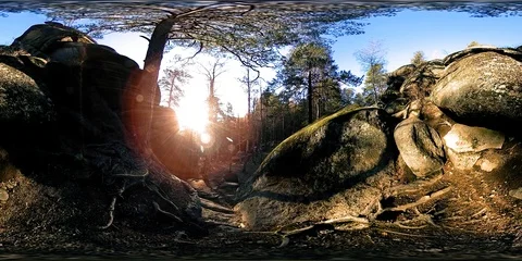 4K 360 VR virtual Reality of a beautiful mountain scene at the autumn time. Wild Stock Footage 115067966
