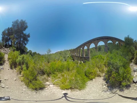 4K 360VR video, Roman ancient aqueduc in vicinity of Tarrgona, Catalunia, Spain Stock Footage