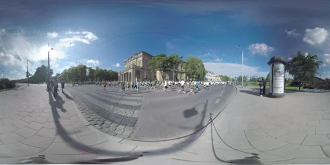 4K 360VR video  Vilnius marathon people running in mass sport competition. Stock Footage