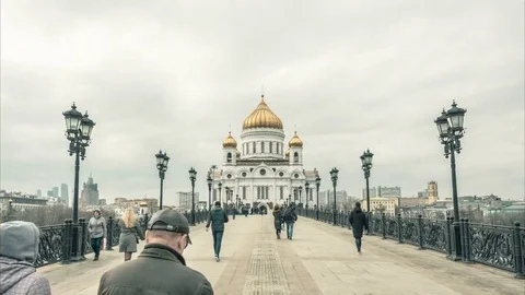4k, 3840, 2160p, Hyperlapse Temple of Christ the Savior,timelapse of Moscow Stock Footage 80023564