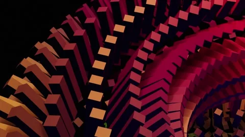 4K 3D Abstract Spiraling Tunnel of Textured Geometric Blocks Seamless Loop Stock Footage 339366006