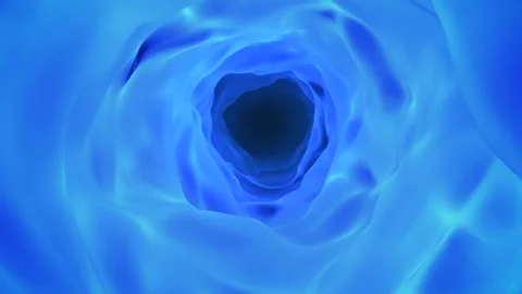 4K 3D Animated Blue Vortex Tunnel Loop, Immersive Dolly Shot Journey Stock Footage 307009081