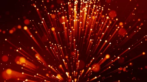 4k 3d animation with light effects. Red yellow particles float in liquid and Stock Footage 130168099