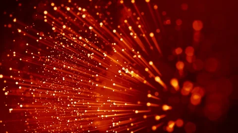 4k 3d animation with light effects. Red yellow particles float in liquid and Stock Footage 130168330