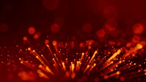 4k 3d animation with light effects. Red yellow particles float in liquid and Stock Footage 130169299