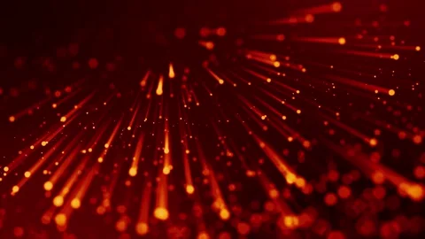 4k 3d animation with light effects. Red yellow particles float in liquid and Stock Footage 154098671