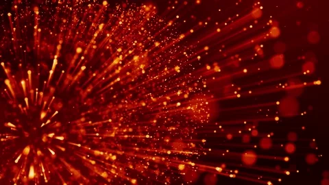 4k 3d animation with light effects. Red yellow particles float in liquid and Stock Footage 155117875