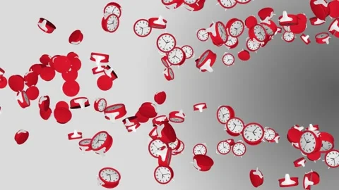 4K 3D Animation of multiple stop clocks falling and moving fast loop background Stock Footage 187099816