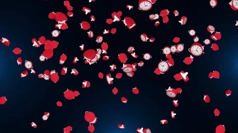 4K 3D Animation of multiple stop clocks falling and moving fast loop background Stock Footage 187101695
