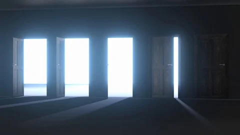 Doors Opening In A Dark Room - Stock Motion Graphics