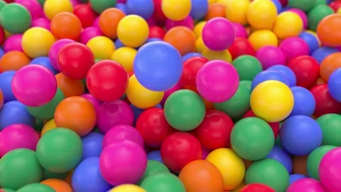 4k 3D animation of a pile of abstract colorful spheres and balls, rolling and fa Stock Footage 199455437