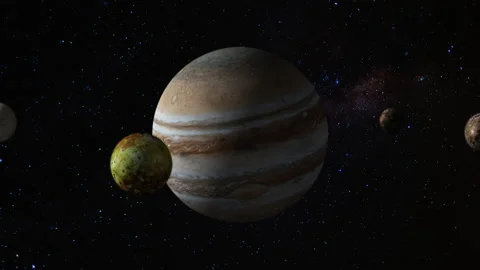 4K 3D animation of the planet Jupiter with its orbiting moons Europa, Stock Footage 166885902