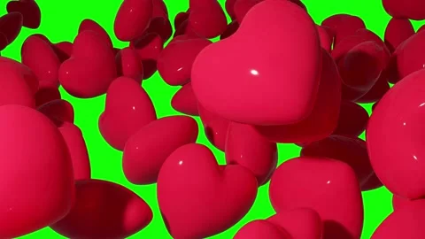4K 3D Animation of Red Hearts Falling down on Green Screen Stock Footage 153647247