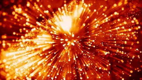 4k 3d animation of red yellow glowing particles float in viscous liquid and Stock Footage 114005612