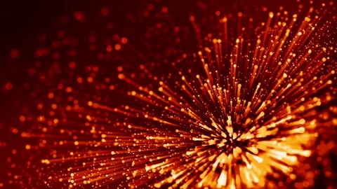 4k 3d animation of red yellow glowing particles float in viscous liquid and Stock Footage 114006490