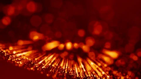 4k 3d animation of red yellow glowing particles float in viscous liquid and Stock Footage 114006871