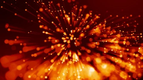 4k 3d animation of red yellow glowing particles float in viscous liquid and Stock Footage 114008106