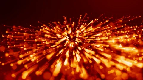 4k 3d animation of red yellow glowing particles float in viscous liquid and Stock Footage 114008298