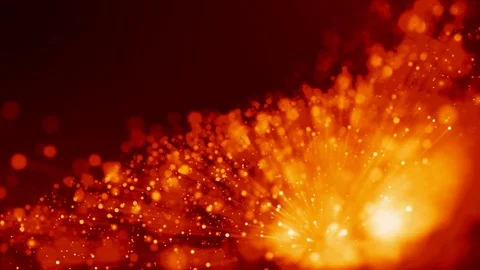 4k 3d animation of red yellow glowing particles float in viscous liquid and Stock Footage 114008895