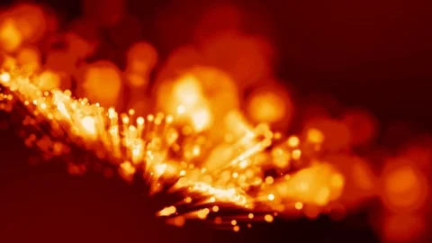 4k 3d animation of red yellow glowing particles float in viscous liquid and Stock Footage 114011151