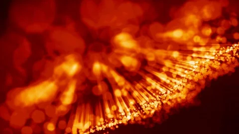 4k 3d animation of red yellow glowing particles float in viscous liquid and Stock Footage 114013020