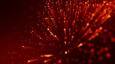 4k 3d animation of red yellow glowing particles float in viscous liquid and Stock Footage 114017106