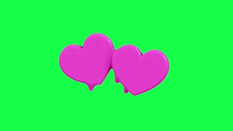 4K 3D animation of two melting hearts in cute pink color on a green screen Video stock 309927663