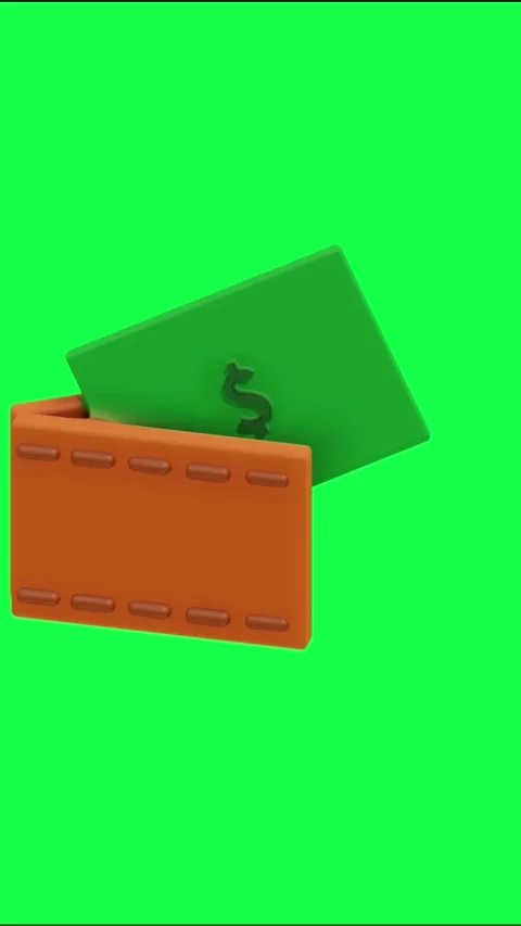 4K 3D animation of a wallet filled with dollar bills on a green screen Video stock 309928451