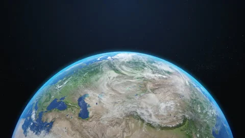 4K 3D Blue Earth Ratation Closeup in Blue Galaxy Bottom Position on Space Scr Video stock 154523947