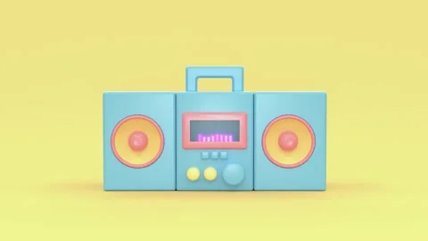 4K 3D Digital Rendering Blue Music Player on Yellow Background Stock-Footage 330480254