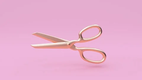 4K 3D Digital Rendering Stainless Steel Scissors Rose Gold Handles Video stock 330478314