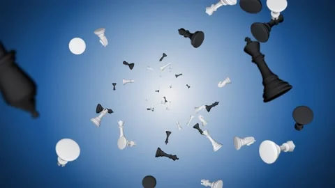 4K 3d Loop chess pieces are falling Animation background Stock Footage 186772424