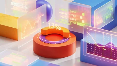 4K 3D Motion Graphic Fintech Data Analytics Line Graphs Market Symbols Vídeo Stock 330478608