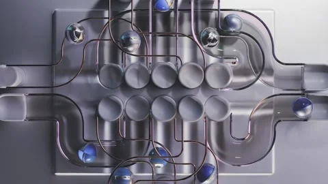 4K 3D Motion Graphics Automated Business Process Blue Spheres Tubes Stock-Footage 330478635