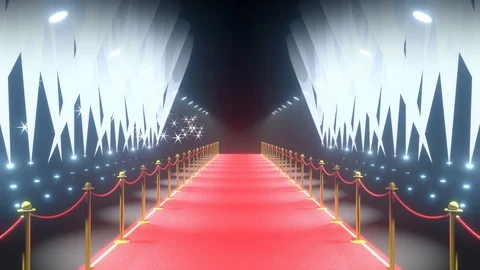 4k 3D red carpet, barriers, flash lights and stage lights animation Stock Footage 124334327