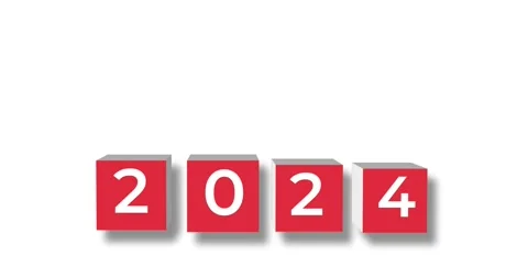 4k 3d red rotating block with 2024 new year text isolated on white background Stock Footage 265981508