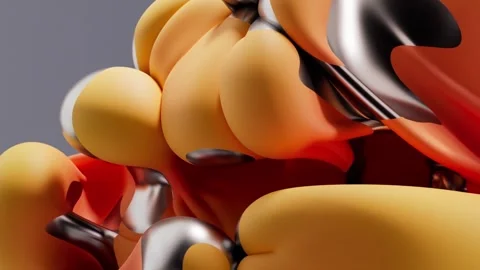 4K 3D Render Biomorphic Shapes Reflective Chrome Orange Organic Stock Footage 330478670