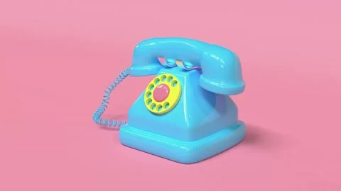 4K 3D Render Blue Retro Rotary Phone Yellow Pink Dial Pink Background Stock Footage 330478638