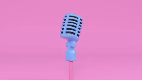 4K 3D Render Blue Vintage Microphone Model Pink Stand on Solid Back Stock Footage 330478639
