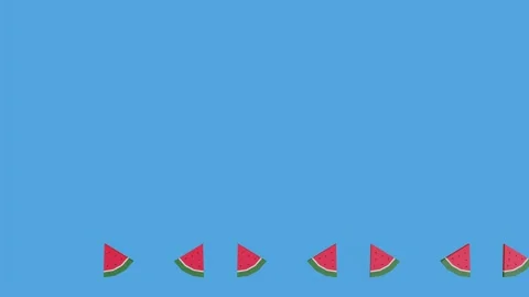 4K 3D render clip. Cute water melon slices marching through screen. Isolated Stock Footage 154483039