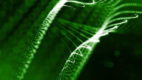4k 3d render of glow particles on dark green background as abstract seamless Video stock 91948030