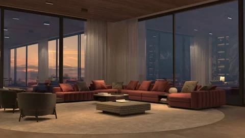 4K 3d render illustration video background. Modern luxury interior design living Stock Footage 199817331
