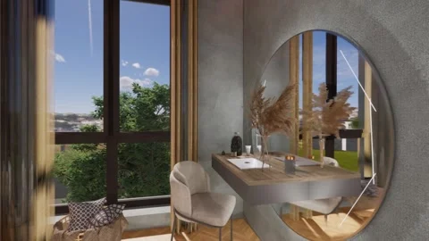 4K 3D render of modern cozy bedroom Stock Footage 317696236